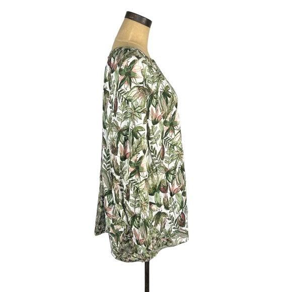 Ulla Popken botanical multicolored print long sleeve tunic top SZ 28 - Picture 3 of 11